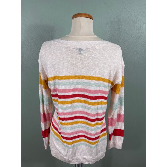 Talbots Women's Size Medium Striped Boat Neck Knit Pullover Light Weight Sweater - Picture 2 of 10